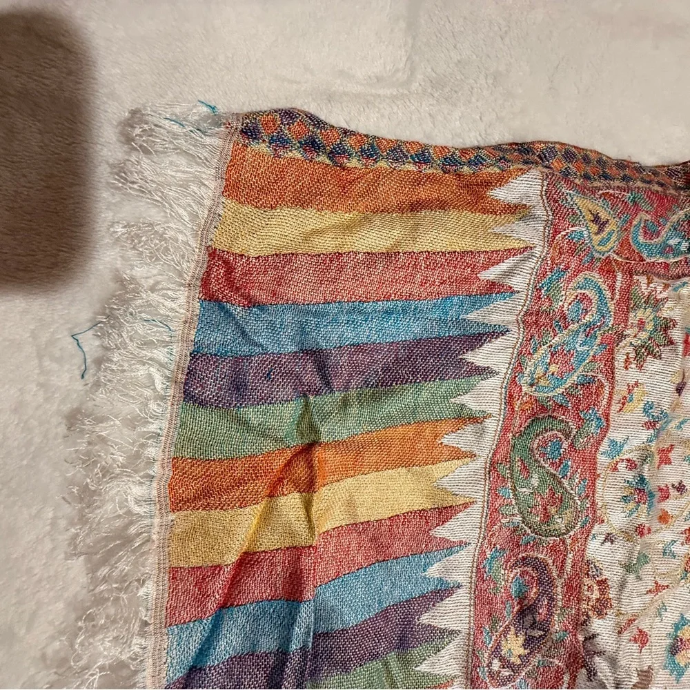 ✨ Luxe Indian Wool–Silk Jacquard Shawl | Hyderabad Artisan Weave | 30 x 80 NWOT - Picture 7 of 13